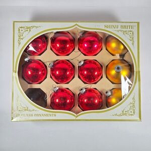 VTG Shiny Brite Max Eckardt & Sons Red‎ Gold Glass Christmas Balls - Box of 11